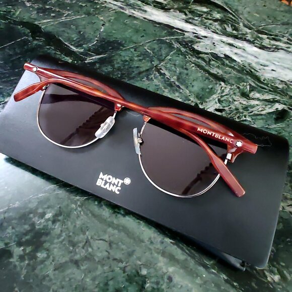Montblanc Tortoise Brown MB0083S Mens Semi Rimless Sunglasses - Picture 10 of 16